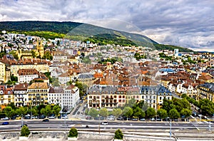 Neuchatel town with its church in Switzerland