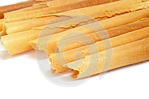 neulas, typical thin biscuit rolls eaten in Christmas in Catalonia, Spain photo