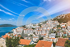 Neum city - turist resorts on hill with blue sky