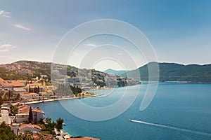 Neum city - turist resorts on hill with blue sky