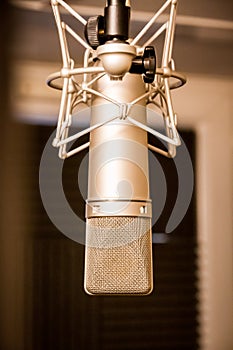 Neumann microphone in a professional audio studio