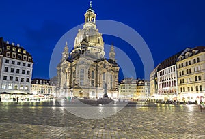 Neumarkt and Frauenkirche at night in Dresden photo