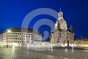 Neumarkt and Frauenkirche at night in Dresden, Germany