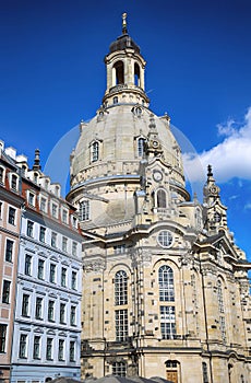 Neumarkt Square at Frauenkirche Our Lady church in the center