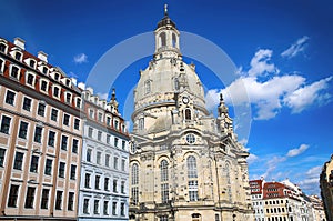 Neumarkt Square at Frauenkirche Our Lady church in the center