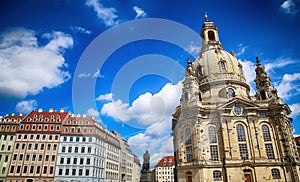 Neumarkt Square at Frauenkirche Our Lady church in the center