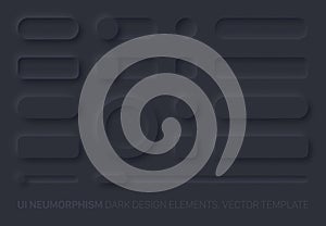 Neumorphic App Dark UI Design Elements Set Vector