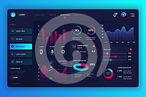 Neumorphic dashboard UI kit. Admin panel vector design template with infographic elements, HUD diagram, info graphics. Website