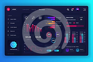 Neumorphic dashboard UI kit. Admin panel vector design template with infographic elements, HUD diagram, info graphics. Website