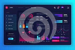 Neumorphic dashboard UI kit. Admin panel vector design template with infographic elements, HUD diagram, info graphics. Website