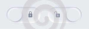 Neumorphic lock and unlock slide buttons set, user web interface elements with shadow