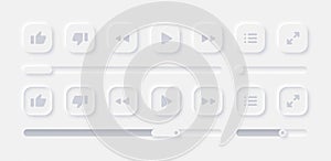 Neumorphic Media Video Player Light UI Design Elements Set Vector