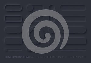 Neumorphic App Dark UI Design Elements Set Vector photo