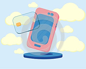 Neumorphism Illustration nfc payment phone or podium concept. Contactless payment technology abstract metaphor