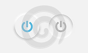Neumorphism on off round shape power button set. Circle objects for website, mobile menu, navigation and application