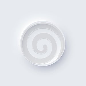 Neumorphism UI, circle white ring button with shadow vector illustration. Abstract 3d skeuomorphic minimal soft button