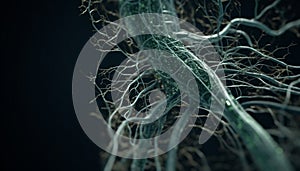 Neural communication synapses connect nerve cells in brain generated by AI