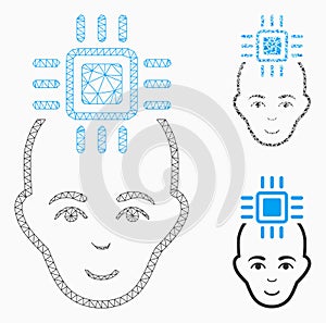 Neural Computer Interface Vector Mesh Carcass Model and Triangle Mosaic Icon