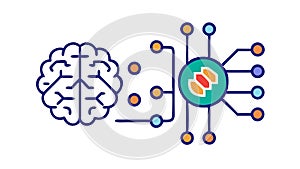 Neural Computing: Brain Connected to Digital Circuitry, vector design Generative AI