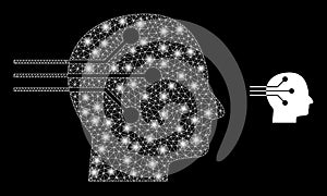 Neural Interface Icon - Wireframe Mesh with Light Spots