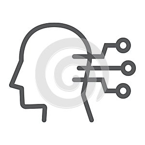 Neural interface line icon, technology and network, human head connection sign, vector graphics, a linear pattern on a