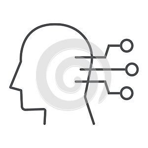 Neural interface thin line icon, technology and network, human head connection sign, vector graphics, a linear pattern