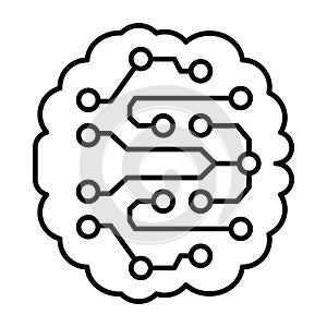 Neural net cloud thin line icon, neural network concept. Vector graphics. Artificial intelligence brain, data training