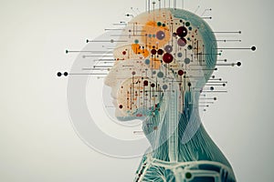 Neural Network Acupuncture Points. Digital Human, Energy Meridians Modern Interpretation. photo