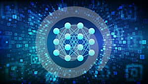 Neural network. AI. Artificial Intelligence. Machine Learning. Deep learning. Big data analysis technology. Binary code data flow