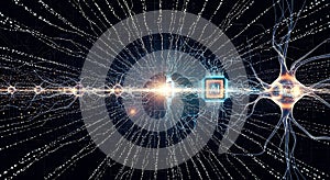 Neural network and ai chip creating digital connections and complex information flow abstract