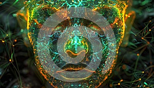 Neural network of artificial intelect. Glowing humanoid.