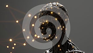 Neural network of artificial intelect. Glowing humanoid.