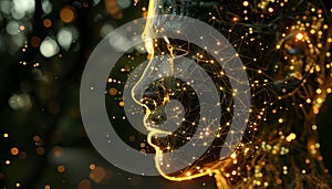 Neural network of artificial intelect. Glowing humanoid.