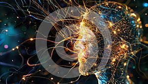 Neural network of artificial intelect. Glowing humanoid.