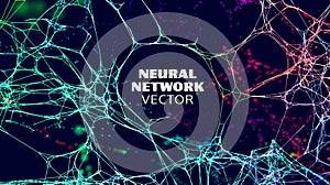 Neural network artificial intelligence vector background. Machine network neurons. Blockchain database. Neural interface