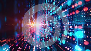 Neural Network Big Data Flow Visualization, Binary Code Matrix, AI Machine Learning Abstract Background, Quantum Computing, Cyber