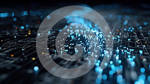 Neural Network Big Data Flow Visualization, Binary Code Matrix, AI Machine Learning Abstract Background, Quantum Computing, Cyber