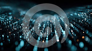 Neural Network Big Data Flow Visualization, Binary Code Matrix, AI Machine Learning Abstract Background, Quantum Computing, Cyber