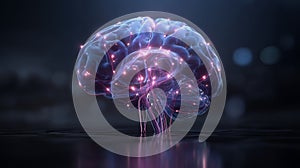 Neural Network Brain Visualization with Glowing Neural Nodes. Artificial Intelligence Deep Learning, Luminous Brain Structure.