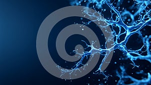 Neural Network Brain Visualization with Glowing Neural Nodes. Artificial Intelligence Deep Learning, Synaptic Branching.