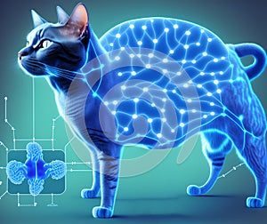 Neural Network of Cat Brain, Generative AI Illustration