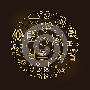 Neural Network circle shaped line golden banner - vector Future Technology round illustration