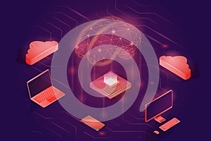Neural network concept. Artificial intelligence isometric vector illustration.