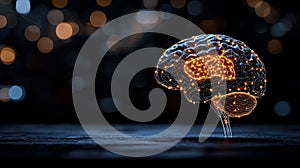 Neural Network Concept with Digital Brain and Glowing Connections on Abstract Background