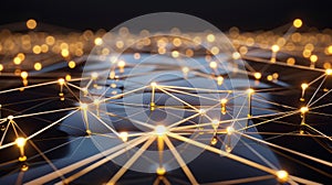 Neural Network Connection: Data Science, Golden Nodes, AI Concept