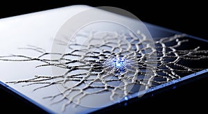 Neural network connection point glows blue