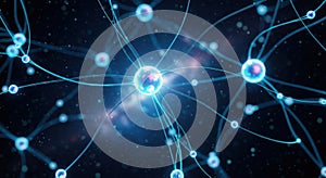 Neural network connection representing artificial intelligence and brain function with glowing nodes and pathways