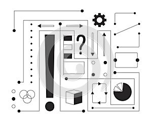 Neural network data black and white 2D line cartoon object