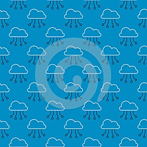 Neural Network Data Cloud Platform vector outline blue seamless pattern