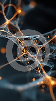 Neural network data mesh glowing in dark abstract space